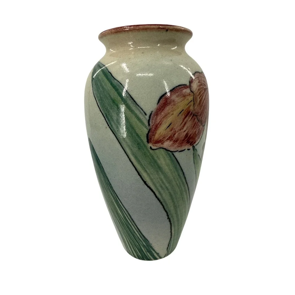 Santa Barbara Ceramics A Suman Vase 7.5in Iris Floral 1984 Art Pottery